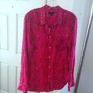J Crew Maine Crab Pink Button-Up Shirt. Linen Crab Print SZ 14